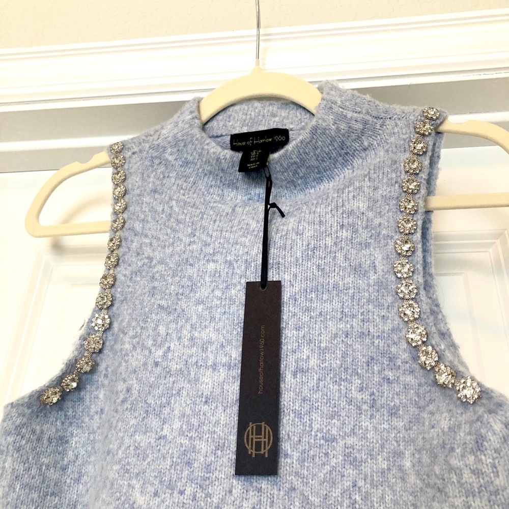 House of Harlow 1960 Light Blue Knit Top w/ Embellishments